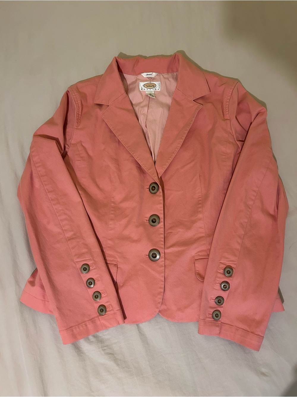 Talbot Petites Coral Pink Stretch Button Up Blazer Size 14
